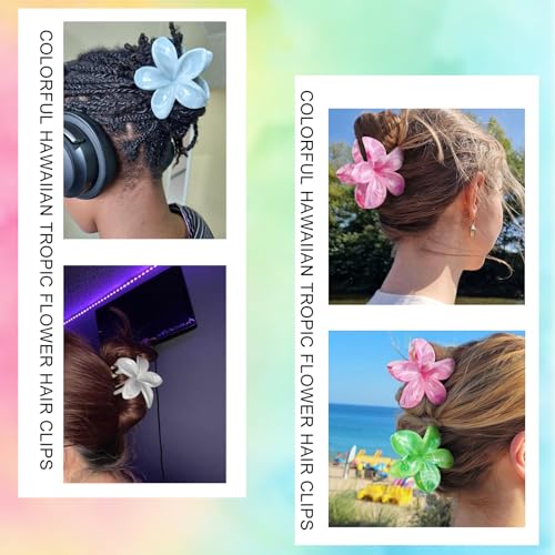 Large Hawaiian Flower Hair Claw Clips for Women, 4Pcs Tropical Plumeria Hair Clips for Thick and Thin Hair, Strong Hold Marble Texture Nonslip Beach Hair Claw Clips Summer Hair Accessories Gift - color: Fresh Blossom