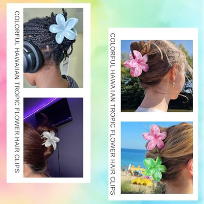 Large Hawaiian Flower Hair Claw Clips for Women, 4Pcs Tropical Plumeria Hair Clips for Thick and Thin Hair, Strong Hold Marble Texture Nonslip Beach Hair Claw Clips Summer Hair Accessories Gift - color: Fresh Blossom