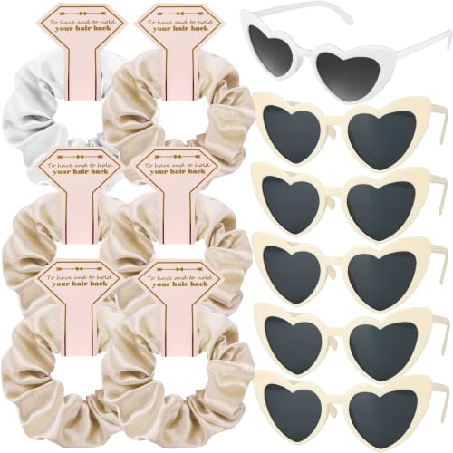 Satin Bridesmaid Scrunchies Bachelorette Hair Ties Set of 6 sunglasses Bridal Shower No Damage Hairties ideas Gift for Wedding Party Favors Bridesmaid Proposal Gifts (White&Champagne) - color: 6pcs White&Champagne