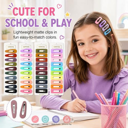 Bphne 40 Pcs Matte Non-Slip Snap Hair Clips for Women, Neutral & Pastel Teardrop Rectangle Barrettes, Small Metal Pins for Styling, Lightweight No Pull for Daily Wedding Gift - color: Neutral & Pastel