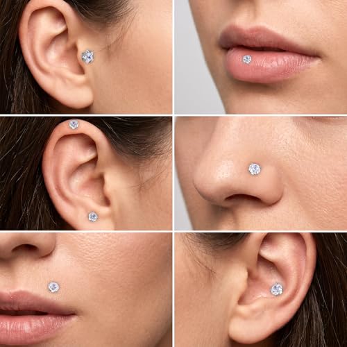 10 Pcs 18G Threadless Push in Flat Back Piercing Jewelry Stainless Steel Nose Rings Labret Lip Studs Cartilage Helix Tragus Earrings 6mm 7mm 8mm Bars for Women Men