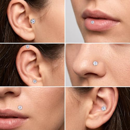 10 Pcs 18G Threadless Push in Flat Back Piercing Jewelry Stainless Steel Nose Rings Labret Lip Studs Cartilage Helix Tragus Earrings 6mm 7mm 8mm Bars for Women Men