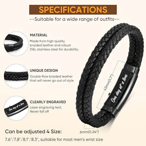 VNOX Men's Inspirational Mantra Engarved Handmade Braided Leather Adjustable Cuff Bangle Bracelet Encouragement Motivational Gift for Men - style: Black-Double Braided