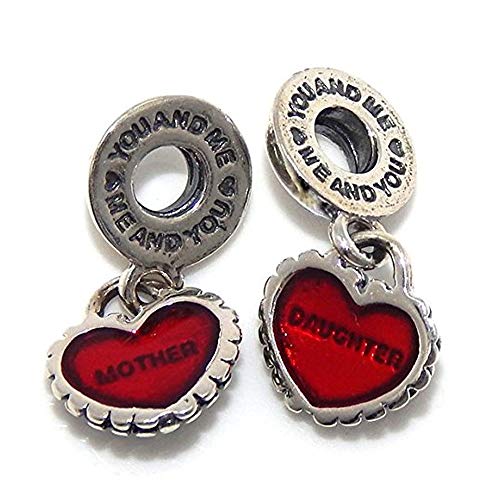 Sexy Sparkles Heart Charm – Fits Snake Chain Bracelets, Compatible with European, Biagi, and Chamilia, Ideal for Friendship and Family Jewelry (2 Pcs Mother Son) - style: 2 pc Mother Daughter