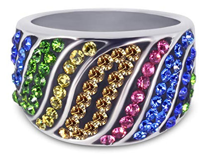 Savlano 18K White Gold Plated Rainbow Colorful Ring for Women