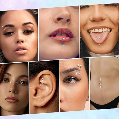 G23 Titanium Eyebrow Piercing Jewelry Eyebrow Rings Curved Barbell 16G Eyebrow Belly Button Ring Navel Rings Rook Daith Earrings Lip Ring Eyebrow Jewelry 6mm-12mm - color: 2PCS,Cone Shape White Opal,Silver