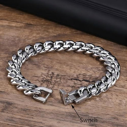 Cuban Link Bracelet for Men, 10mm Wide, Smooth Exquisite Casual Cuba Mens Cuff Jewelry Gift - size: 7.4 in