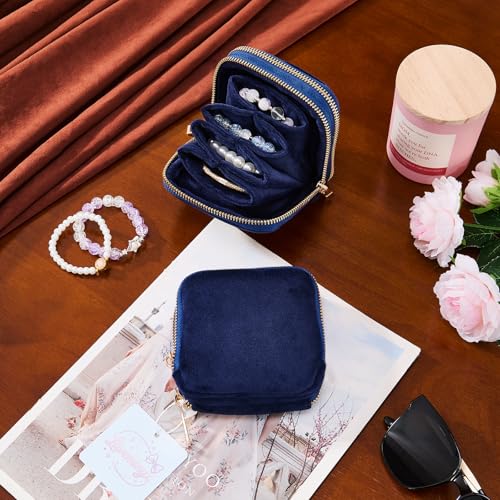 Travel Jewelry Pouch, Double-Layer Velvet Jewelry Organizer with Zipper | Soft velvet jewelry pouch with flexible storage, 7 grids & 4 compartments, lightweight, compact and easy to carry for travel