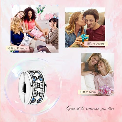 Clip Stopper Spacer Charms for Bracelets Necklaces, Compatible with Pandora,Jewery Making DIY - style: Twinkling Pavé Clip