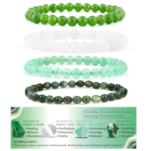 4mm 6mm 8mm Healing Crystal Bracelets for Women Men Natural Stone Beaded Stretch Bracelet Handmade Gemstone Reiki Spiritual Jewelry Gifts - color: Green Jade+White Jade+Aventurine+Moss Agate-Healing, size: 6mm