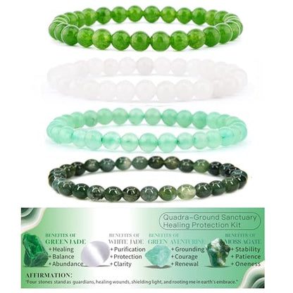 4mm 6mm 8mm Healing Crystal Bracelets for Women Men Natural Stone Beaded Stretch Bracelet Handmade Gemstone Reiki Spiritual Jewelry Gifts - color: Green Jade+White Jade+Aventurine+Moss Agate-Healing, size: 6mm