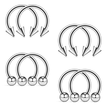 316L Surgical Steel Ball&Spike Horseshoe Nose Septum Piercing Ring CBR 16G - style: 8pcs Steel 8mm