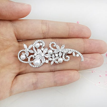 YOQUCOL Cubic Zirconia Crystal Rhinestone Wedding Brooch Pin for Women Brides Jewelry - color: C