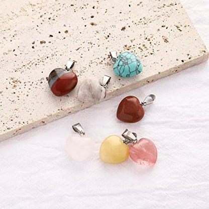 Lezam 24 Pieces Healing Crystal Heart Moon Cross Shaped Pendants Necklace Charms for DIY Jewelry Making Natural Quartz Stones Chakra Love Beads Bulk - color: 24Pcs-B