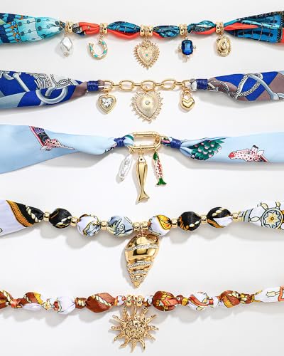 Chunky Gold Fish Pendant Necklace For Women Long Silk Scarf Turquoise Strand Necklace With Fish Pendants Boho Beach Shell Statement Necklaces - style: Scarf fish