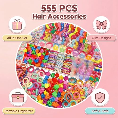 555‑Piece Hair Accessories Set for Women, Elegant Flower & Butterfly Snap Clips, Vibrant Hair Ties and Elastic Bands for Versatile Styling