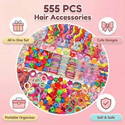 555‑Piece Hair Accessories Set for Women, Elegant Flower & Butterfly Snap Clips, Vibrant Hair Ties and Elastic Bands for Versatile Styling