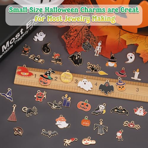 100Pcs 50 Pairs Halloween Charms for Jewelry Making and Bracelets, Gold Enamel Jewelry Pendants for Halloween Earring Bracelet Necklace Craft Making - style: Halloween Charms