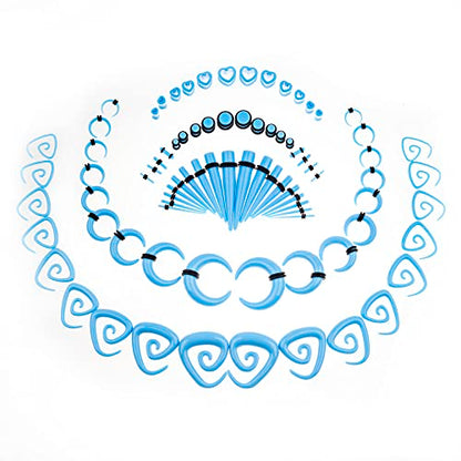 Ear Gauges Stretching Kit 14G-00G Acrylic Sprial Tapers Plugs Expander Sets Heart Tunnels Piering Jewelry Horeseshoes Taper For Ears - style: 84 Blue