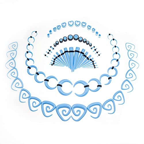 Ear Gauges Stretching Kit 14G-00G Acrylic Sprial Tapers Plugs Expander Sets Heart Tunnels Piering Jewelry Horeseshoes Taper For Ears - style: 84 Blue
