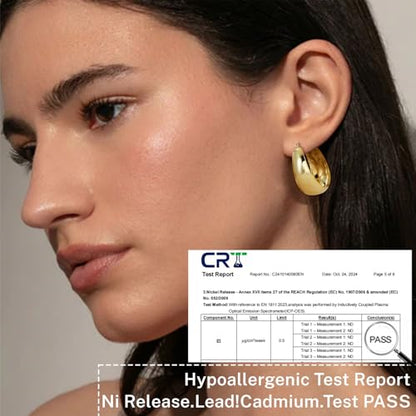 Senteria 12mm Wide Thick Sterling Silver Hoop Earrings Hypoallergenic | 14K Real Gold Plated Hoops Large Earring Lightweight Chunky Hoops Earring for Women Gift for Birthday Christmas 25/30/40/50MM - color: Gold-30mm