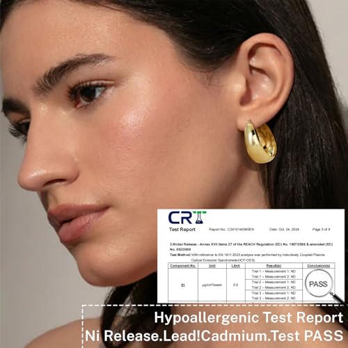 Senteria 12mm Wide Thick Sterling Silver Hoop Earrings Hypoallergenic | 14K Real Gold Plated Hoops Large Earring Lightweight Chunky Hoops Earring for Women Gift for Birthday Christmas 25/30/40/50MM - color: Gold-25mm