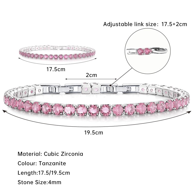 HEEYA Birthstone Silver/Gold Plated Tennis Bracelets, Adjustable 4mm CZ Tennis Bracelets for Women, Fashion Jewelry Wedding Gift Size 6.8 inch+1 inch Extender - color: 10 October Tourmaline