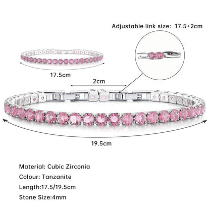 HEEYA Birthstone Silver/Gold Plated Tennis Bracelets, Adjustable 4mm CZ Tennis Bracelets for Women, Fashion Jewelry Wedding Gift Size 6.8 inch+1 inch Extender - color: 10 October Tourmaline