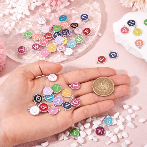 Cheriswelry Letter Alphabet Charm for Jewelry Making Initial Letter A-Z Pendants Flat Round Hexagon Alloy Enamel Charms for Necklace Bracelet Earring Jewelry Making DIY Craft - color: Platinum