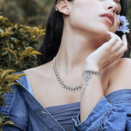 Luxval Tennis Necklace 14K Gold Plated Rhinestone Butterfly Choker Necklaces for women Dainty Zirconia Cut Faux Diamond chain 3mm - color: Cuban-3sets