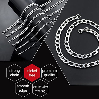 Monily 24K Gold Plated Figaro Chain Stainless Steel Necklace Men Women - color: stainless steel