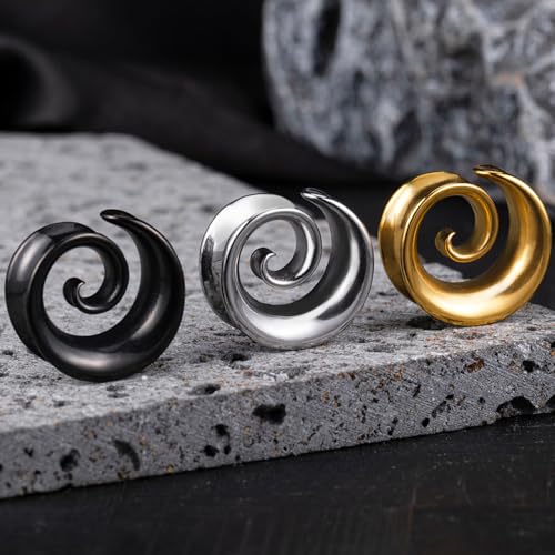 2PCS Spiral Saddle Ear Tunnels Plugs 316 Stainless Steel Ear Gauges Hypoallergenic Earrings Expander Stretcher Piercing Body Jewelry - color: Gold, size: 12mm(1/2")