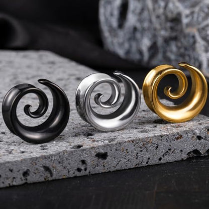 2PCS Spiral Saddle Ear Tunnels Plugs 316 Stainless Steel Ear Gauges Hypoallergenic Earrings Expander Stretcher Piercing Body Jewelry - color: Black, size: 22mm(7/8")