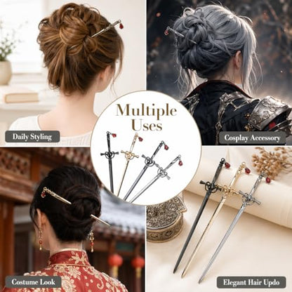 Sword Hair Stick Retro Metal Hair Sticks Ancient Style Swords Hair Chopsticks for Bun Hair Long Hair, Chinese Hair Pins Hair Sticks Hair Daggers for Hair Accessories (4Pcs)