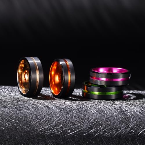 King Will Mens Tungsten Rings for Men Two Tone Grooved Mens Wedding Band Cool - color: Pink