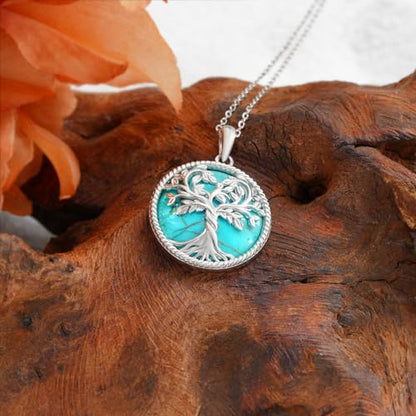 Tree of Life Turquoise Necklace 925 Sterling Silver Genuine Turquoise Necklace Western Nature Gemstone Turquoises Jewelry Gifts for Women