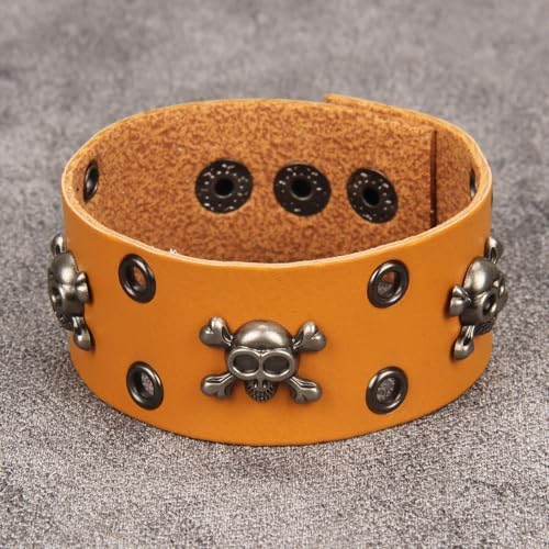 Jeilwiy Punk Leather Wristbands for Men Bracelets Handmade Wide Cuff Bangle Braided Jewelry Black Brown Adjustable - Punk Father's Gifts - color: HGB150-Orange
