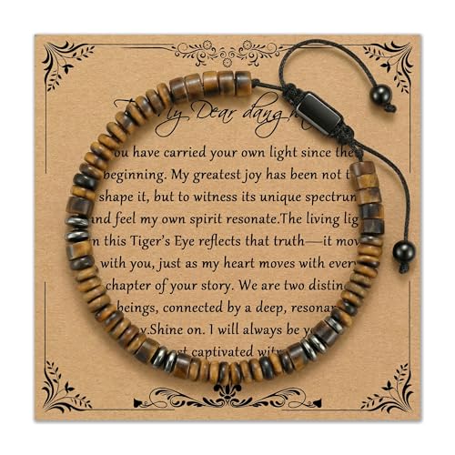 Natural Stone Beaded Bracelet for Men Women Boho Adjustable - color: Tiger Eye-dear daughter