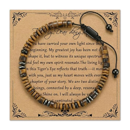 Natural Stone Beaded Bracelet for Men Women Boho Adjustable - color: Tiger Eye-dear daughter