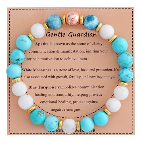 KSQS Healing Stone Bead Bracelet for Women, Natural Gemstones Balance Protection Bracelet, Spiritual Crystal Beads Bracelet Anxiety Relief with Meaning Card - color: Gentle Guardian