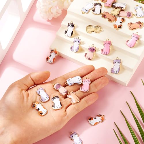 Enamel Cat Charms Alloy Enamel Pendants Cute Animal Pendants Lovely Cute Kitty Charm for Bracelet DIY Necklace Earrings Keychain Dangle Craft Jewelry Making - style: Cute Cat