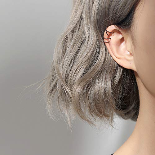4PCS Helix Ear Cuff Cartilage Earring No Piercing Earcuff, 925 Sterling Silver,14K Gold Simple Criss Cross Double Lines Adjustable Ear Cuffs Minimalist Women Girls Men Clip On adornment Set - color: black