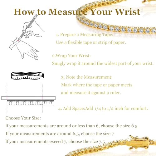 2.0MM Tennis Bracelet for Women and Men，18K White/Yellow Gold Plated Round 2mm Cubic Zirconia Classic Tennis Bracelet - color: Gold Plated, size: 6 inch