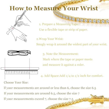 2.0MM Tennis Bracelet for Women and Men，18K White/Yellow Gold Plated Round 2mm Cubic Zirconia Classic Tennis Bracelet - color: Gold Plated, size: 6 inch