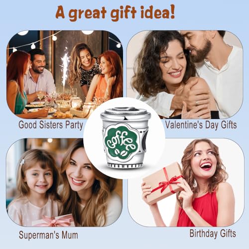 HappyStar 925 Sterling Silver Animal Dogs Charms Pendants fit Pandora Bracelets Necklaces Flowers Sports Travel Charms for Bracelets Women Jrwelry Gifts(with one Spacer Bead Charms) - style: Coffee Cup Beads
