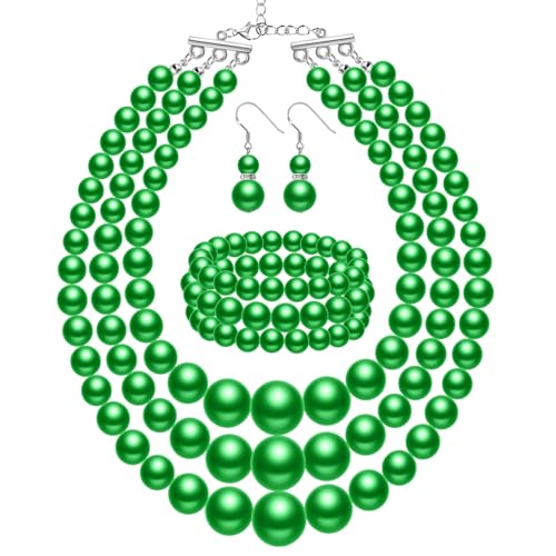 Haysandy Pearl Jewelry Set for Women 20s Jewelry Gift | Retro Layered Necklace Bracelet Earring, Costume Accessories for Derby Wedding Prom Party, Dress Matching Occasions - color: Green