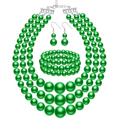 Haysandy Pearl Jewelry Set for Women 20s Jewelry Gift | Retro Layered Necklace Bracelet Earring, Costume Accessories for Derby Wedding Prom Party, Dress Matching Occasions - color: Green