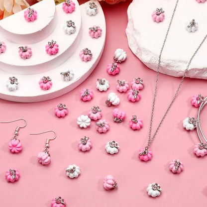 60Pcs Fall Charms, Pink White Pumpkin Charms for Jewelry Making | Alloy Enamel, Thanksgiving DIY Crafts and Gifts, Autumn Earring Necklace Bracelet Making, Harvest Celebration Party Supplies - style: Pink Pumpkin Style