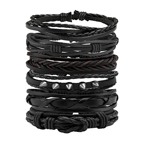 Leather Braided Bracelet Cuff Wrap Wristband for Men Women Adjustable - color: C:6pcs