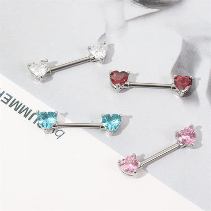 HQLA 14G Dainty CZ Love Heart Nipple Rings Tongue Ring Surgical Steel Nipple rings Piercing Women Barbells 2Pcs 25/8"(16mm) - style: Silver - Style A - Light Blue Heart CZ